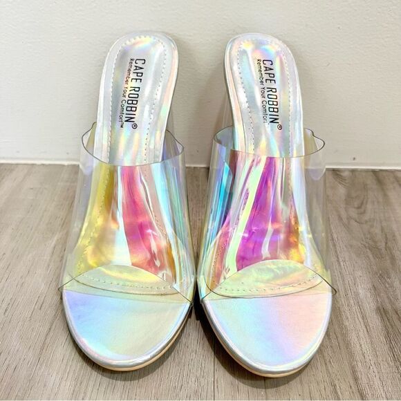 NWT Cape Robbin FUSION TRANSPARENT CLEAR Holographic CHUNKY BLOCK HEELS sz 7 - Picture 9 of 10